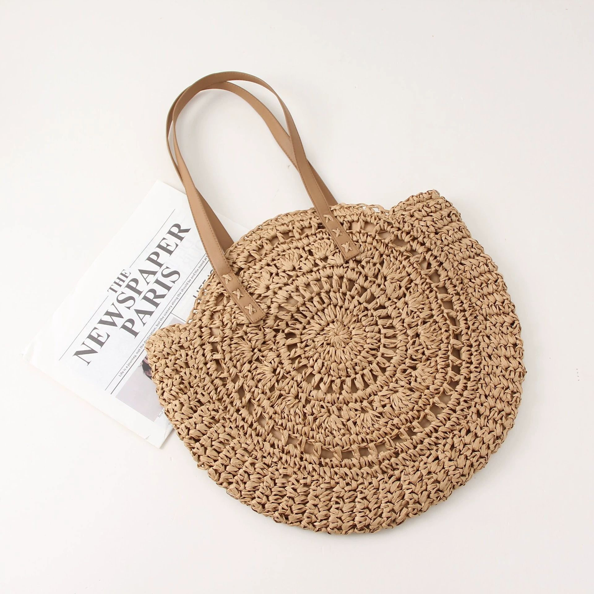 Women's Beach Tote Bag Woven Round Design Shoulder — view 4