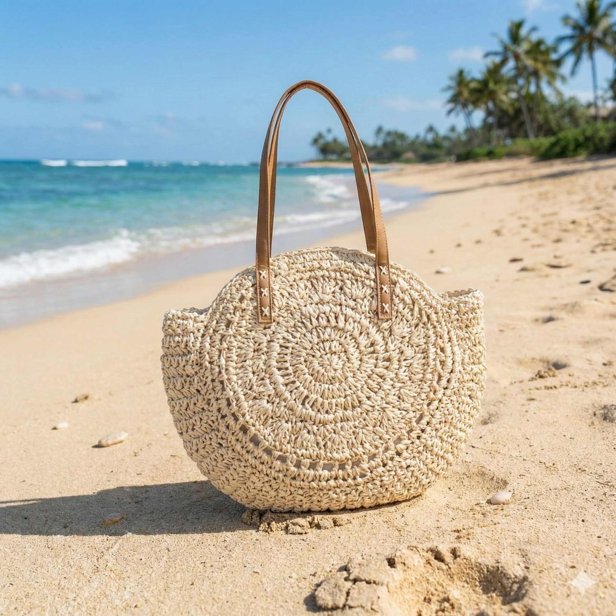 Women's Beach Tote Bag Woven Round Design Shoulder — view 6