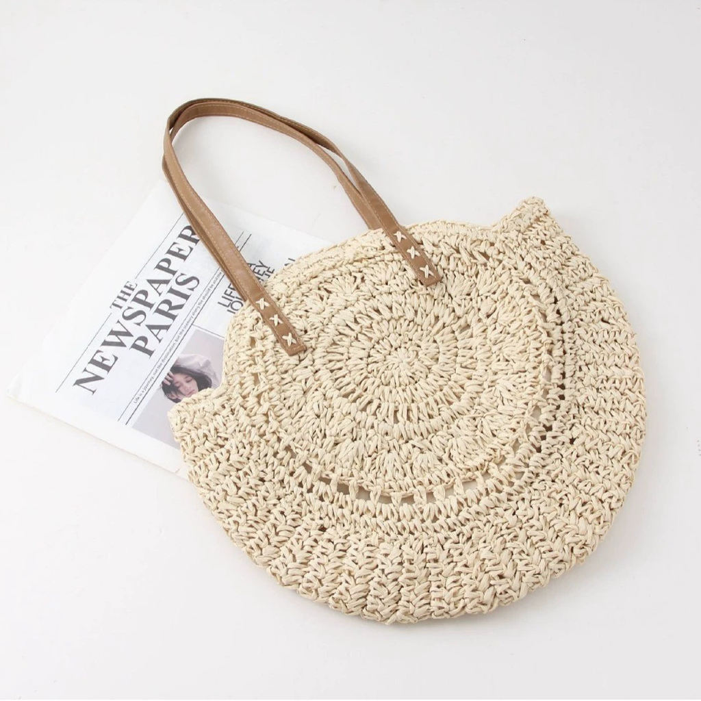 Women's Beach Tote Bag Woven Round Design Shoulder — view 1