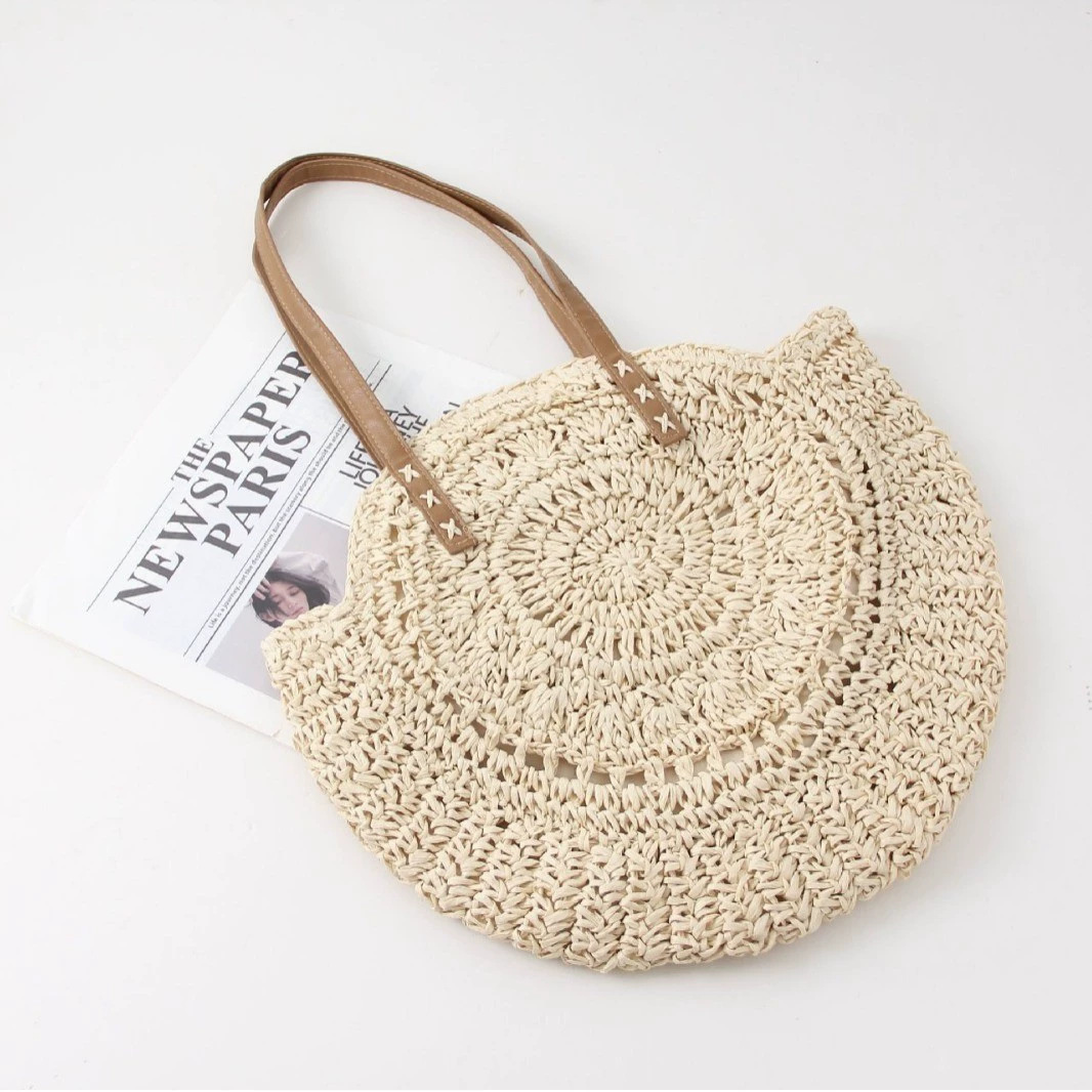 Women's Beach Tote Bag Woven Round Design Shoulder — view 1