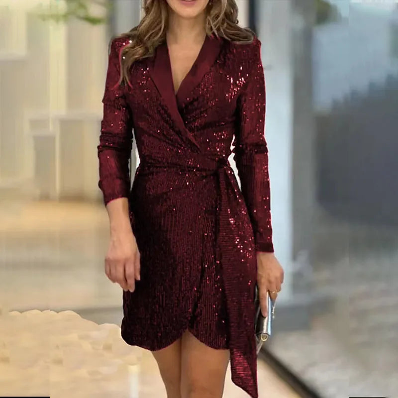 Women's Blazer Dress Sequin Wrap Mini — view 4