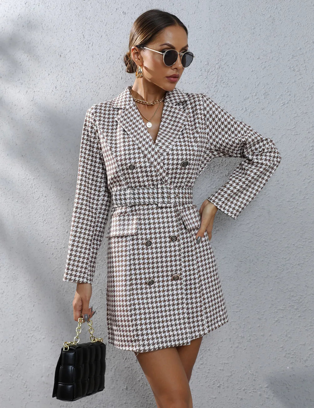 Women's Blazer Dress Double Breasted Check Print Mini — view 1