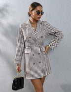 Women's Blazer Dress Double Breasted Check Print Mini — view 1