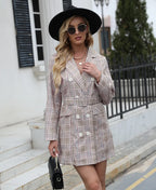 Women's Blazer Dress Check Print Double Breasted Mini — view 3
