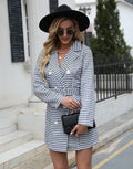 Women's Blazer Dress Check Print Double Breasted Mini — view 1