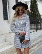 Women's Blazer Dress Check Print Double Breasted Mini — view 1
