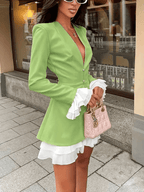 Women's Blazer Dress Ruffle Cuffs Plunge Neck Mini — view 3