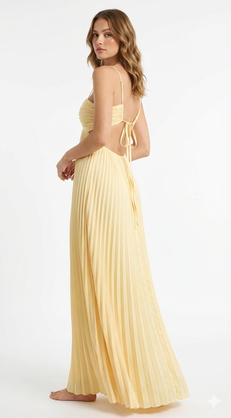 Women's Maxi Dress Pleated Halter Neck Open Back — view 2