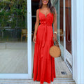 Women's Maxi Dress Button Front Tie Strap — view 1