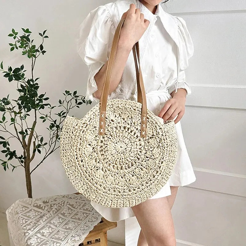 Women's Round Beach Bag Woven Tote — view 2