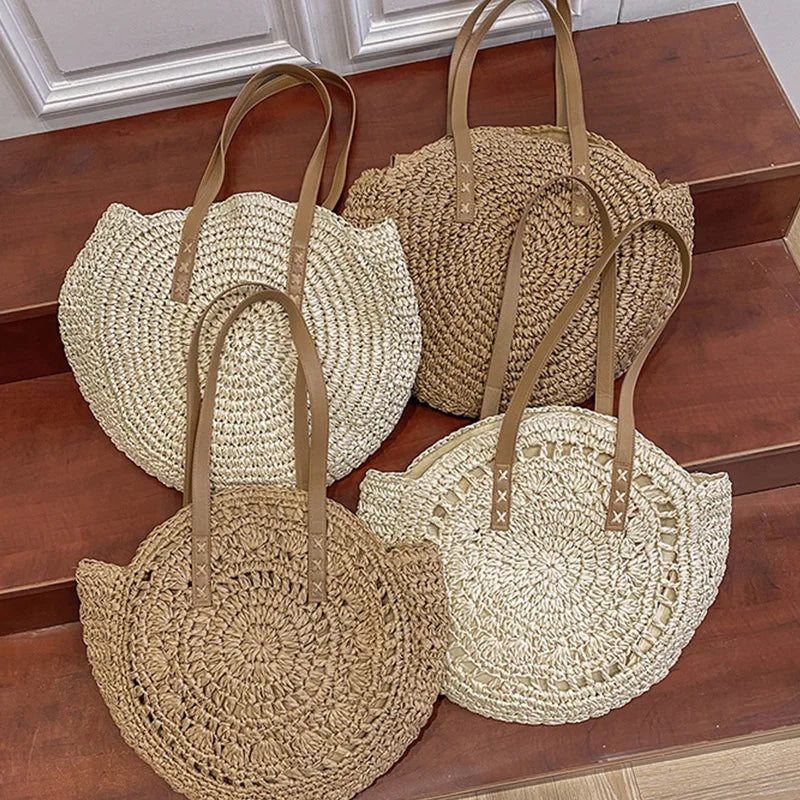 Women's Round Beach Bag Woven Tote — view 4