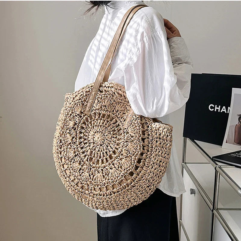 Women's Round Beach Bag Woven Tote — view 1