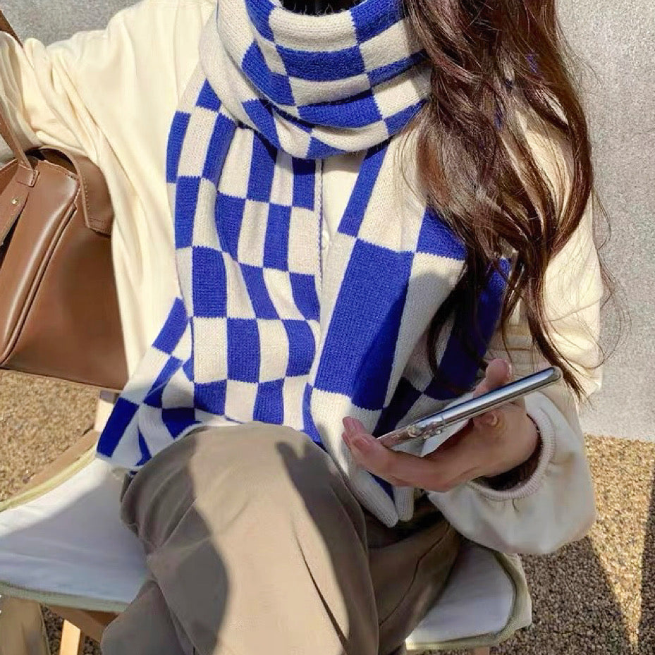 Women's Winter Scarf Checkerboard Print Knit — view 3