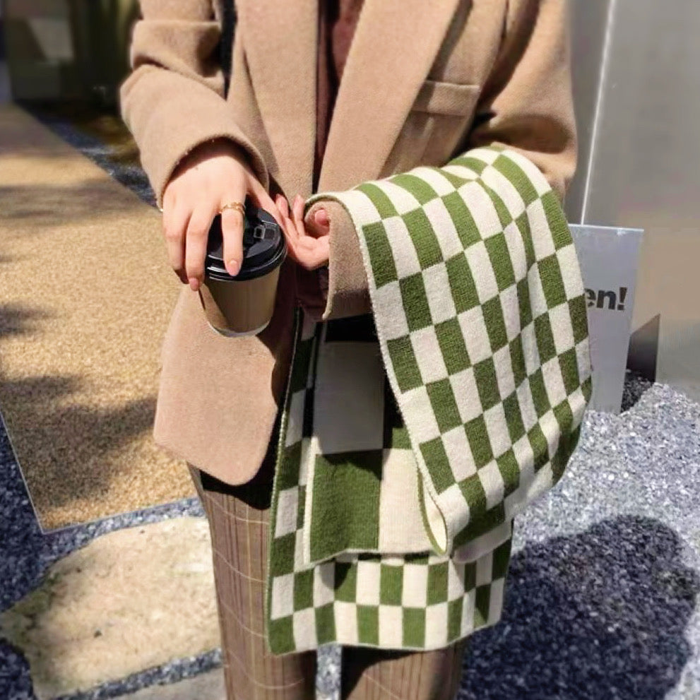 Women's Winter Scarf Checkerboard Print Knit — view 7