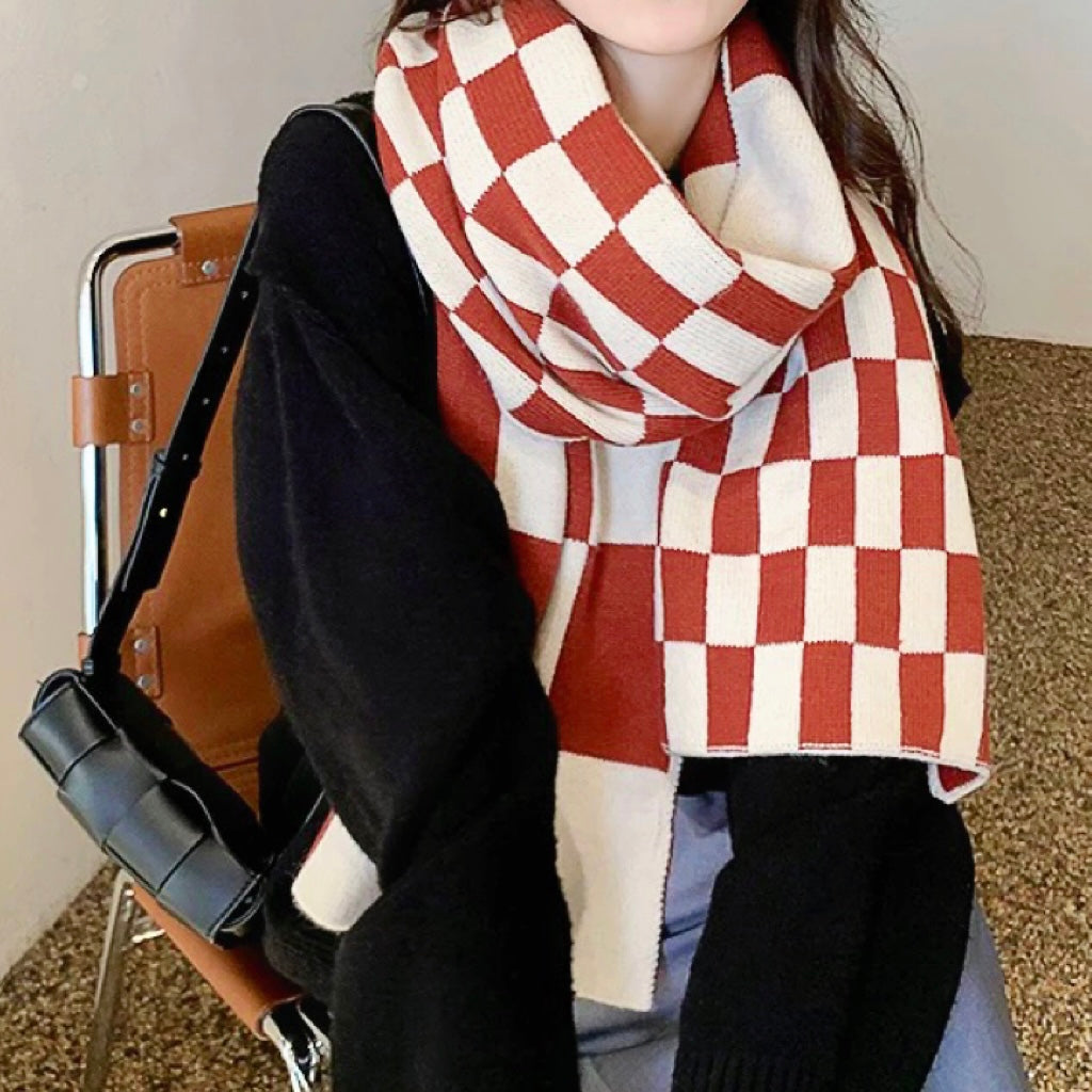 Women's Winter Scarf Checkerboard Print Knit — view 1