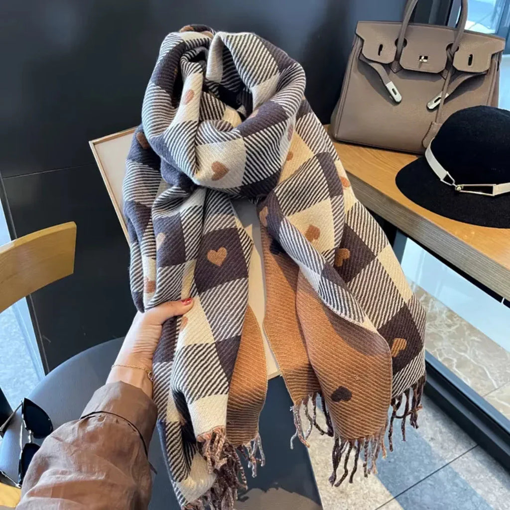 Women's Winter Scarf Heart Print Tassel Trim — view 2