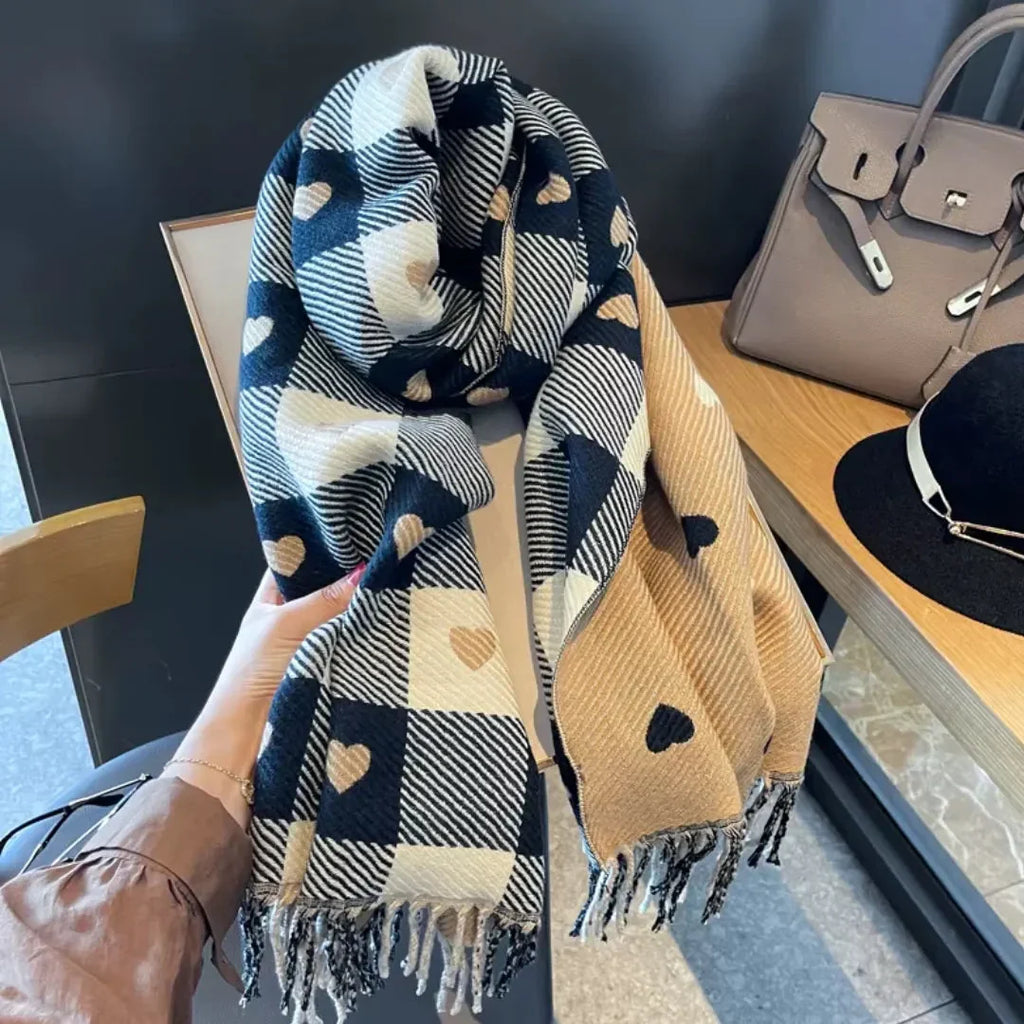 Women's Winter Scarf Heart Print Tassel Trim — view 4