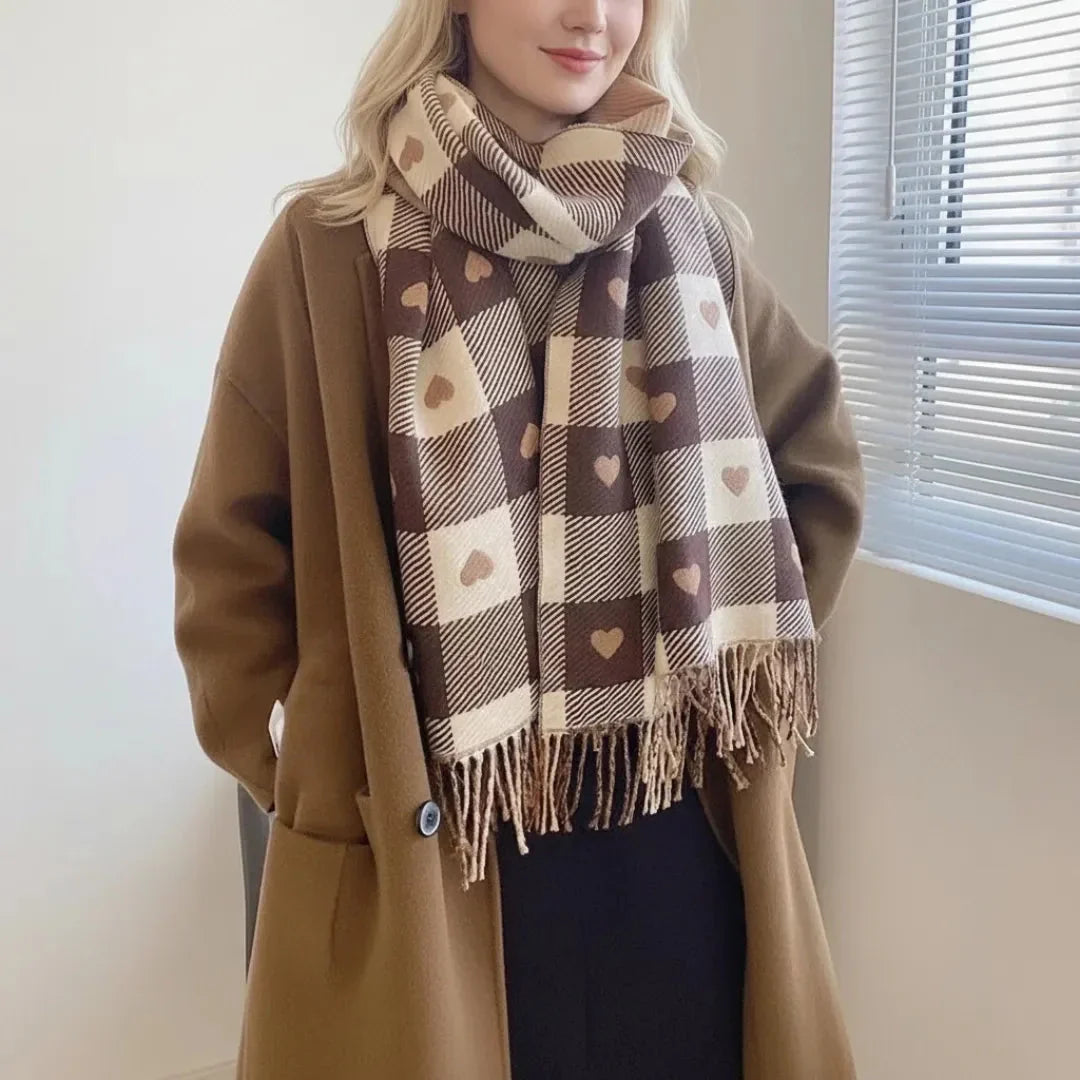 Women's Winter Scarf Heart Print Tassel Trim — view 1