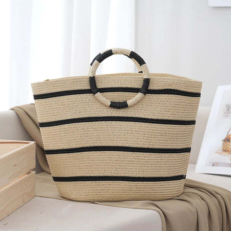 Women's Tote Bag Striped Woven Handle — view 1