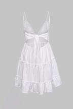 Women's White Mini Dress V-Neck Ruffle — view 2