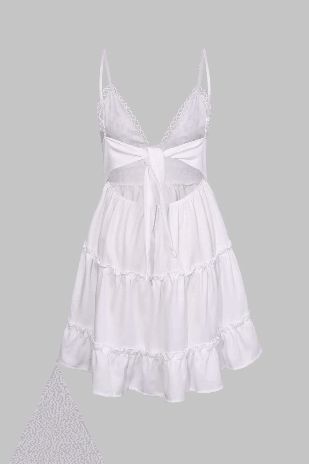 Women's White Mini Dress V-Neck Ruffle — view 2