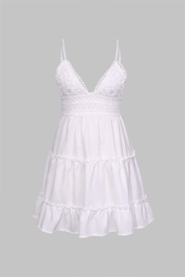 Women's White Mini Dress V-Neck Ruffle — view 1
