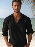 Men's Linen Shirt Relaxed Fit Breathable Beach Leisure Top