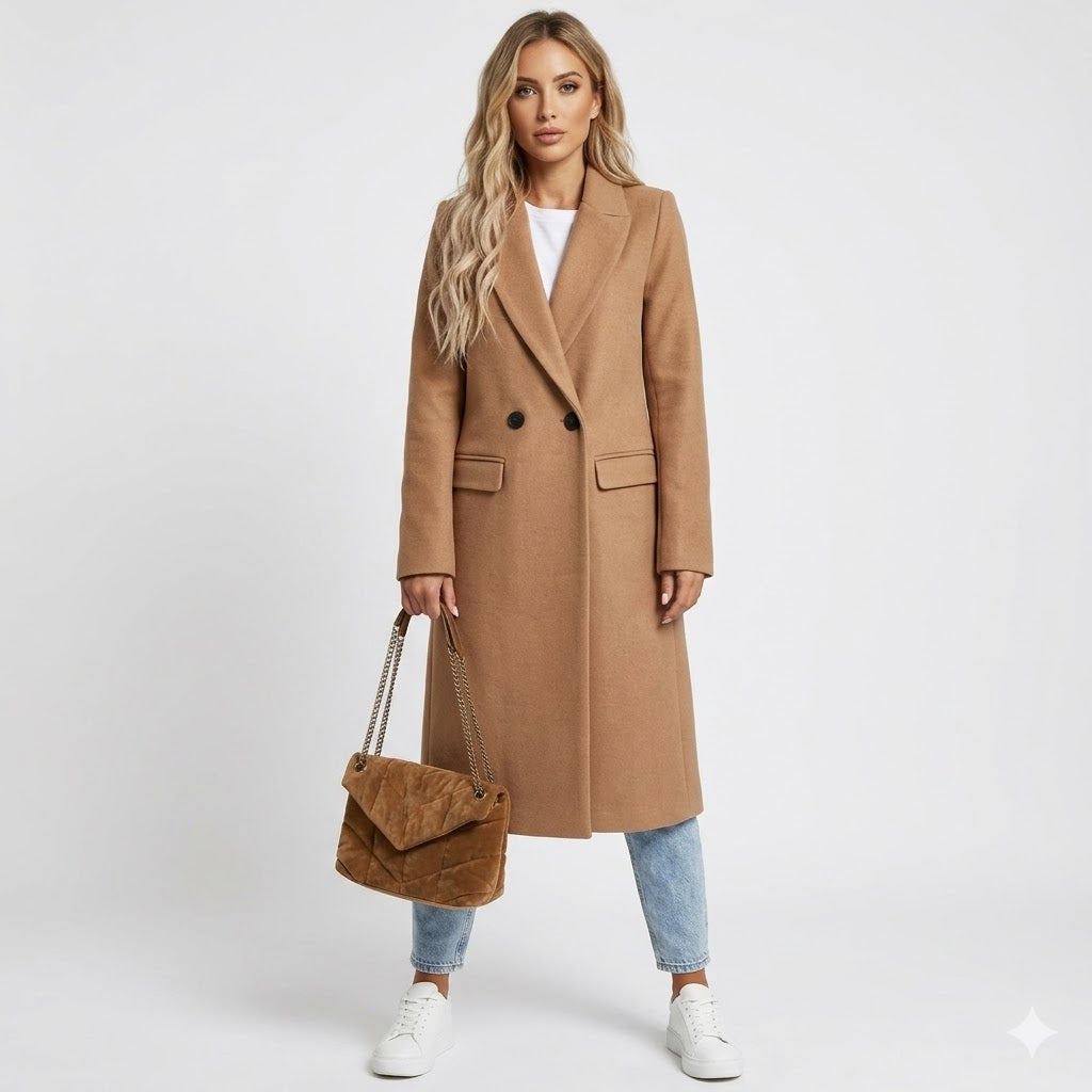 Elena Moreau | Elegant Wool Blend Long Coat For Women