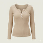 Elise Laurent | Ribbed Button Long Sleeve Top For Women