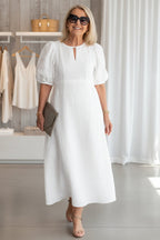 Cotton Midi Dress Women's Summer Tummy Coverage Dress