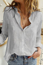 Women's Cotton V-Neck Shirt Relaxed Fit Long Sleeve Everyday Autumn Top