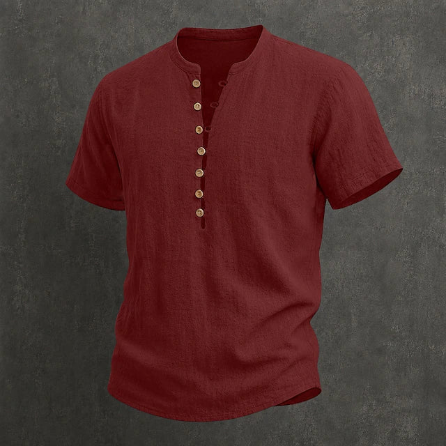 Men's Henley Shirt Linen Everyday Short Sleeve Breathable Tops