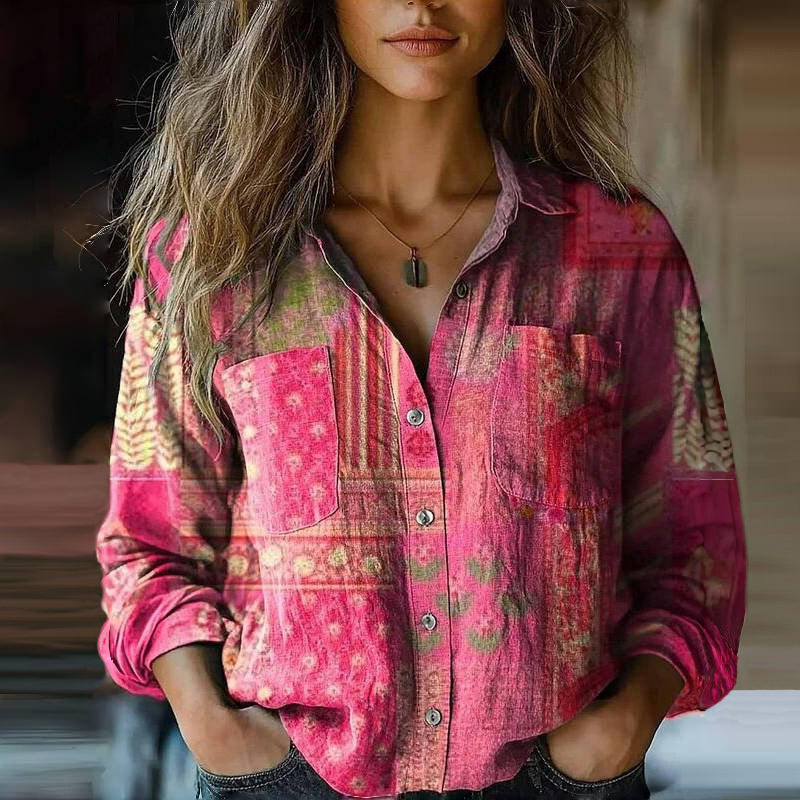 Women's Blouse Cotton Heritage Print Summer Long Sleeve Shirt