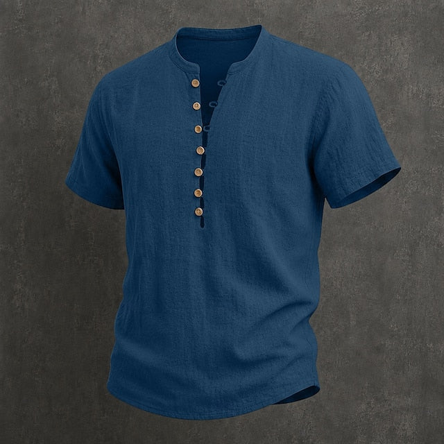Men's Henley Shirt Linen Everyday Short Sleeve Breathable Tops