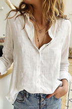 Linen Blouse Long Sleeve Button Up Shirt Everyday Summer Top for Women