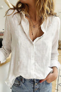 Women's Cotton V-Neck Shirt Relaxed Fit Long Sleeve Everyday Autumn Top