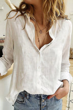 Women's Cotton V-Neck Shirt Relaxed Fit Long Sleeve Everyday Autumn Top