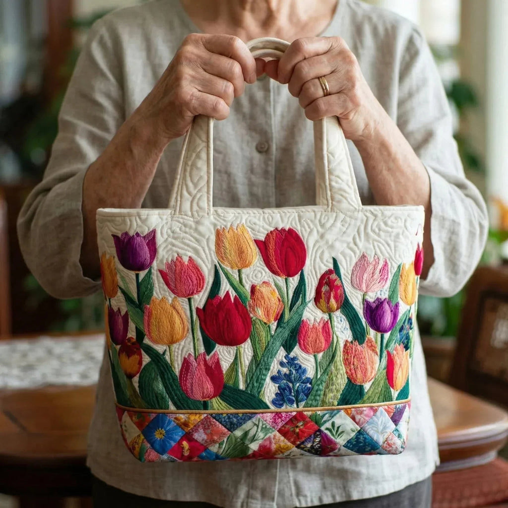 Women's Handmade Quilted Tote Bag with Unique Print — Spacious