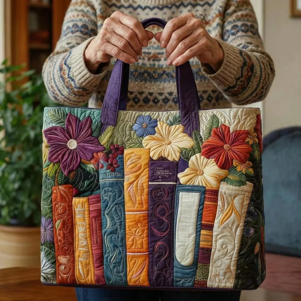 Women's Handmade Quilted Tote Bag with Unique Print — Spacious