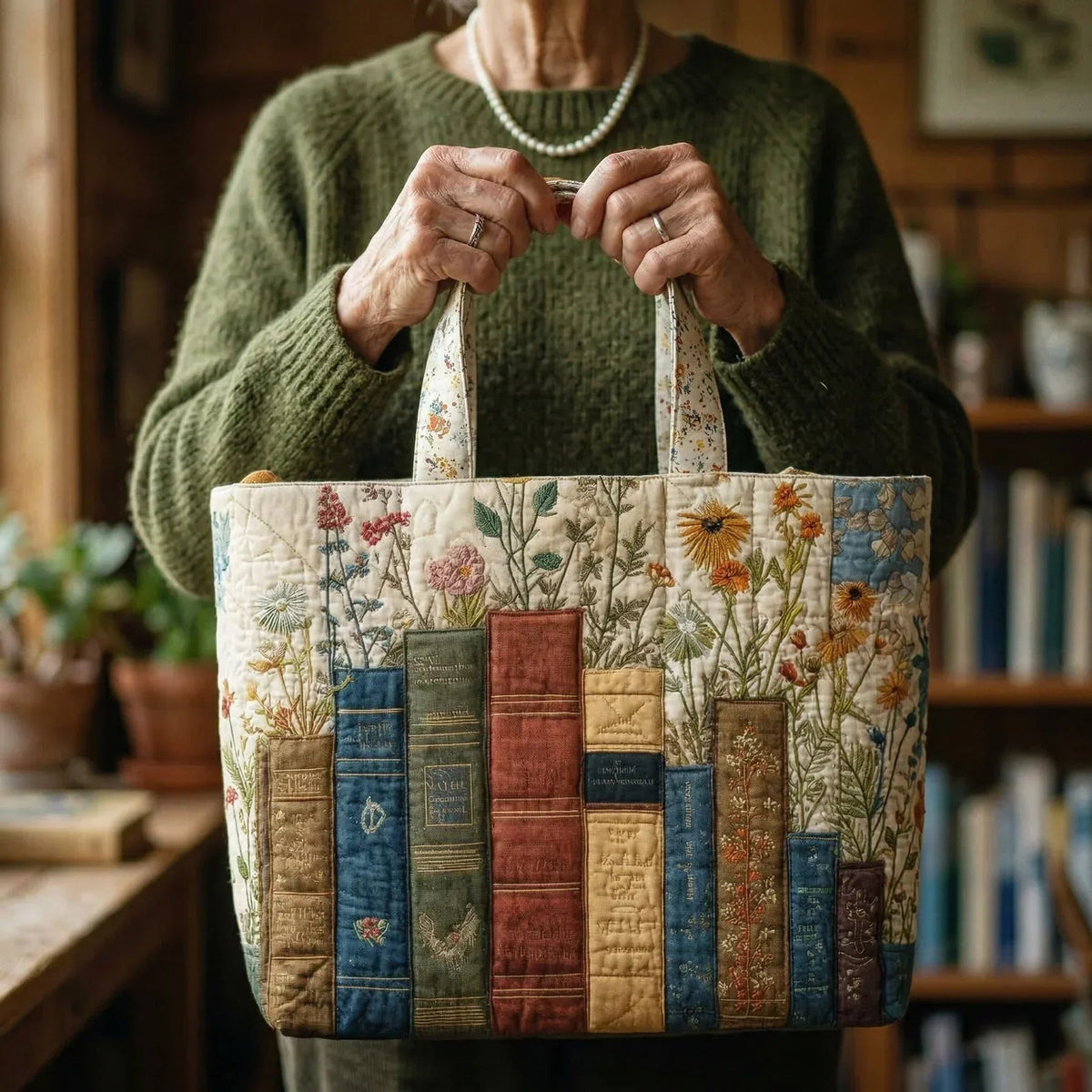 Women's Handmade Quilted Tote Bag with Unique Print — Spacious