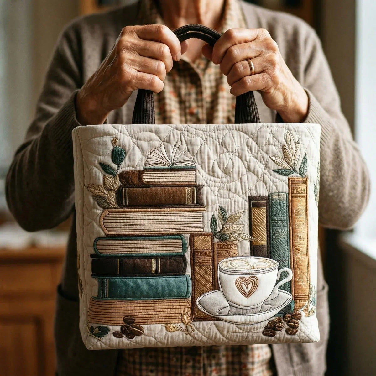 Women's Handmade Quilted Tote Bag with Unique Print — Spacious