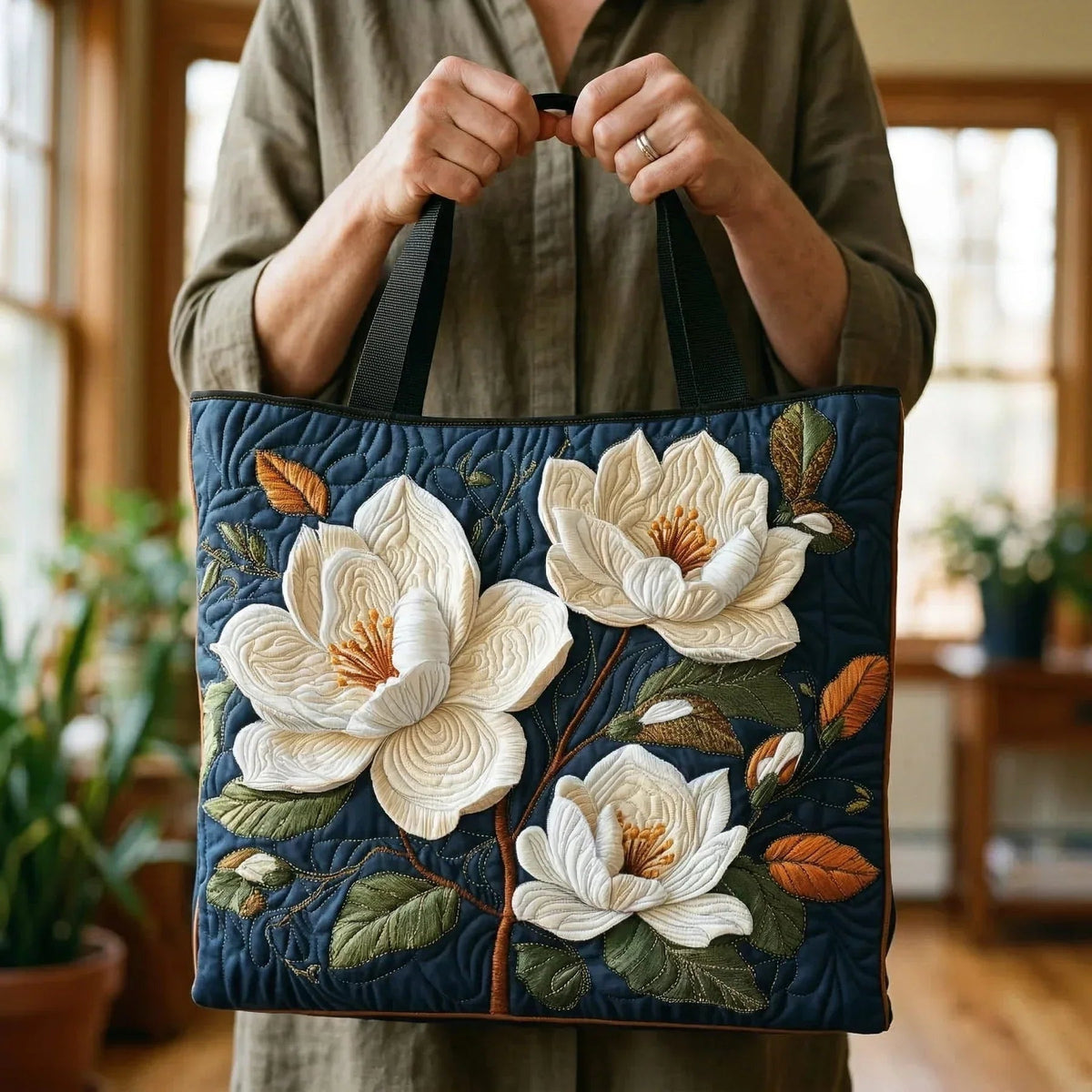 Women's Handmade Quilted Tote Bag with Unique Print — Spacious