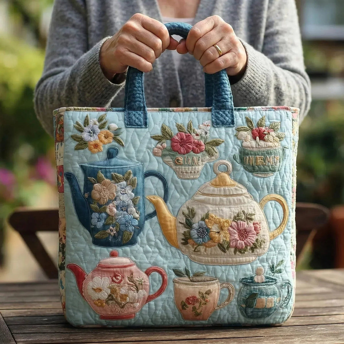 Women's Handmade Quilted Tote Bag with Unique Print — Spacious