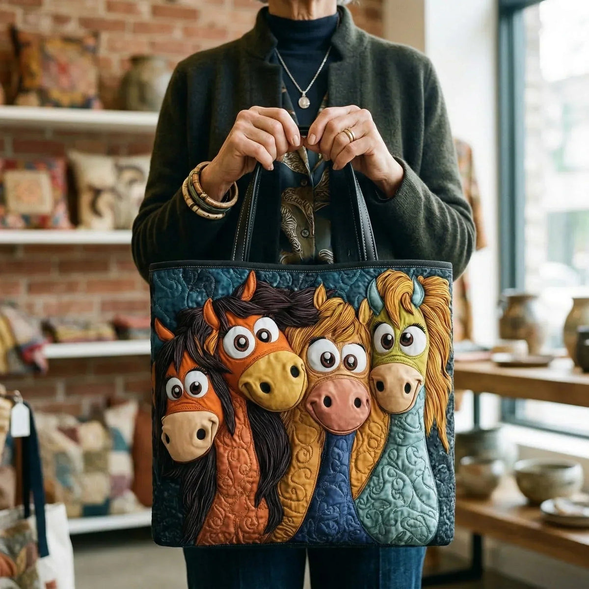 Women's Handmade Quilted Tote Bag with Unique Print — Spacious