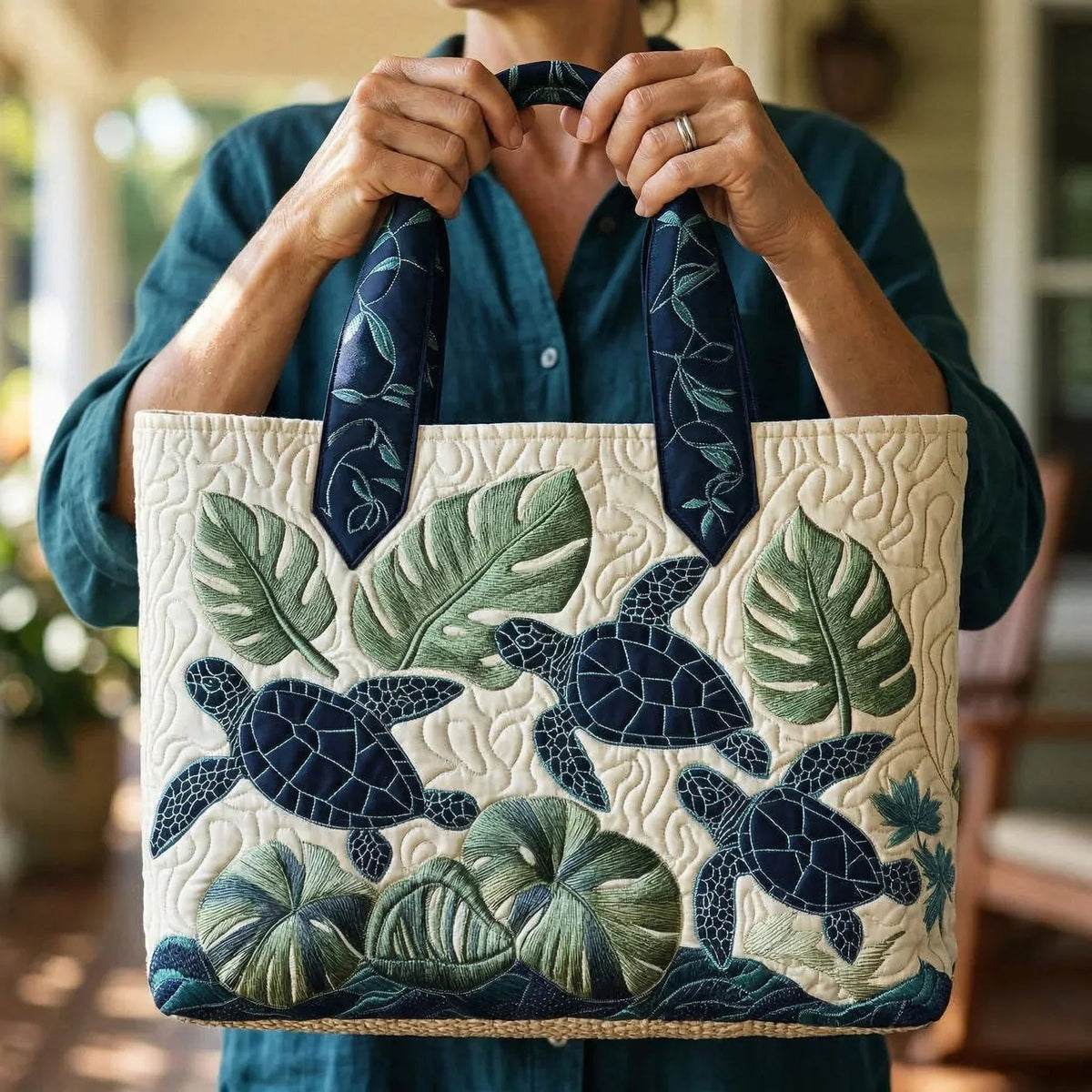 Women's Handmade Quilted Tote Bag with Unique Print — Spacious