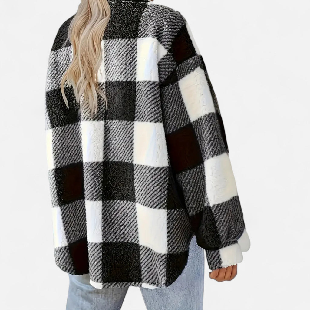Sophie Laurent | Plush Checkered Sherpa Jacket For Women