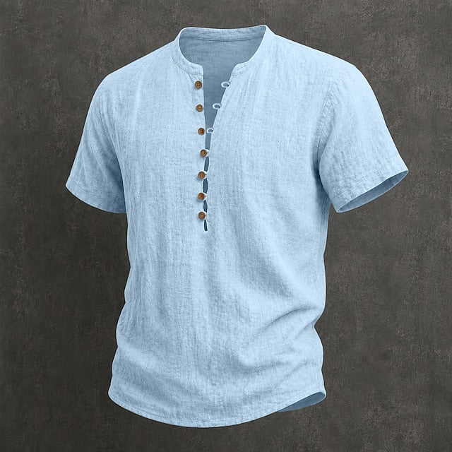 Men's Henley Shirt Linen Everyday Short Sleeve Breathable Tops