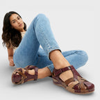 Women's Leather Sandals with Closed Toe and Crisscross Straps for Fall Walking Wear