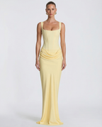 Maxi Dress for Women Fall Evening Dress with Square Neck and Draped Waist Silhouette