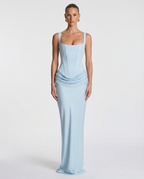 Maxi Dress for Women Fall Evening Dress with Square Neck and Draped Waist Silhouette